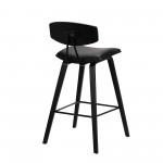 Fox 28.5" Bar Height Black Faux Leather and Black Wood Bar Stool