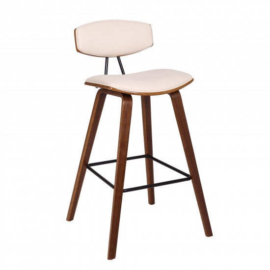 Fox 28.5" Bar Height Cream Faux Leather and Walnut Wood Bar Stool