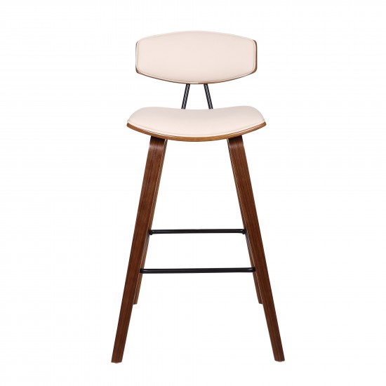 Fox 28.5" Bar Height Cream Faux Leather and Walnut Wood Bar Stool