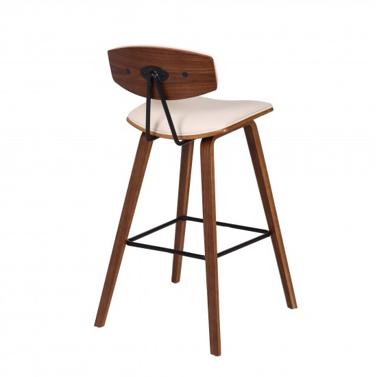 Fox 28.5" Bar Height Cream Faux Leather and Walnut Wood Bar Stool