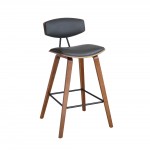 Fox 28.5" Bar Height Grey Faux Leather and Walnut Wood Bar Stool