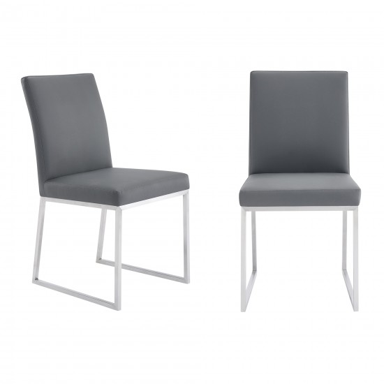 Trevor Contemporary Dining Chair in Brushed Stainless Steel - Set of 2