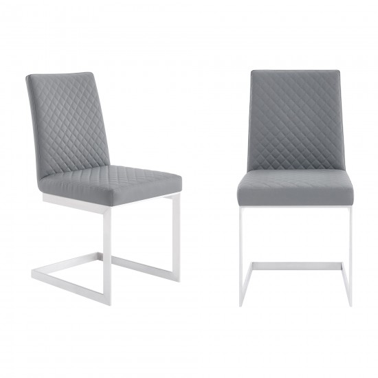 Copen Dining Chair in Brushed Stainless Steel and Gray Faux Leather - Set of 2