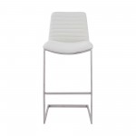 26" Counter Height Barstool in Brushed Stainless Steel and White Faux Leather