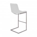 26" Counter Height Barstool in Brushed Stainless Steel and White Faux Leather