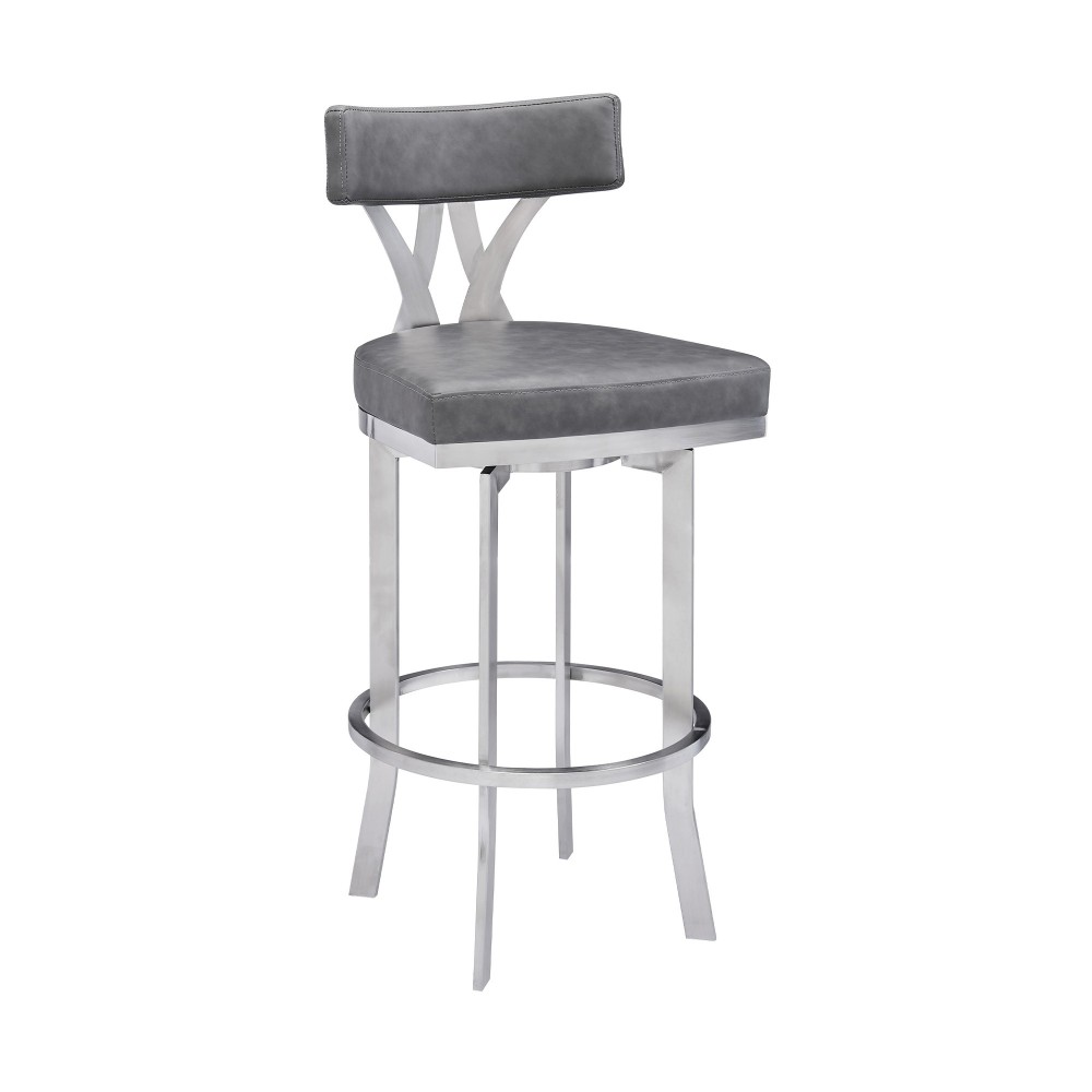 Natalie 30" Bar Height Vintage Grey Faux Leather Upholstery Bar Stool