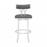 Natalie 30" Bar Height Vintage Grey Faux Leather Upholstery Bar Stool