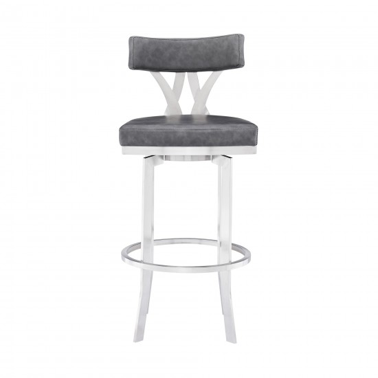 Natalie 30" Bar Height Vintage Grey Faux Leather Upholstery Bar Stool