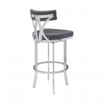 Natalie 30" Bar Height Vintage Grey Faux Leather Upholstery Bar Stool