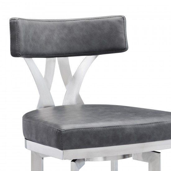 Natalie 30" Bar Height Vintage Grey Faux Leather Upholstery Bar Stool