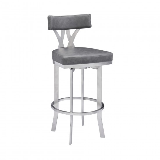 Natalie 26" Counter Height Vintage Grey Faux Leather Upholstery Bar Stool