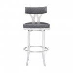 Natalie 26" Counter Height Vintage Grey Faux Leather Upholstery Bar Stool