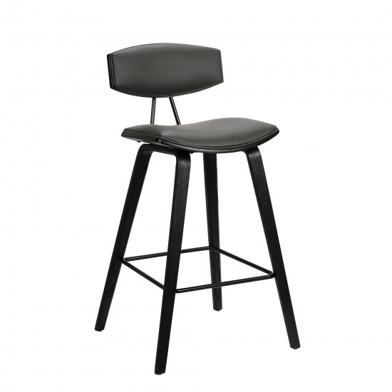 Fox 28.5" Bar Height Grey Faux Leather and Black Wood Bar Stool