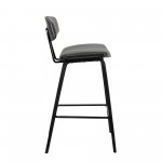 Fox 28.5" Bar Height Grey Faux Leather and Black Wood Bar Stool