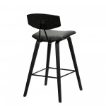 Fox 28.5" Bar Height Grey Faux Leather and Black Wood Bar Stool