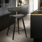 Fox 28.5" Bar Height Grey Faux Leather and Black Wood Bar Stool