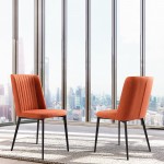 Maine Dining Chair in Matte Black Finish and Orange Fabric - Set of 2