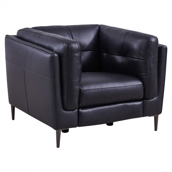 Primrose Contemporary Chair in Dark Metal Finish and Navy Genuine Leather