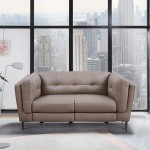 Primrose Contemporary Loveseat in Dark Metal Finish and Greige Genuine Leather