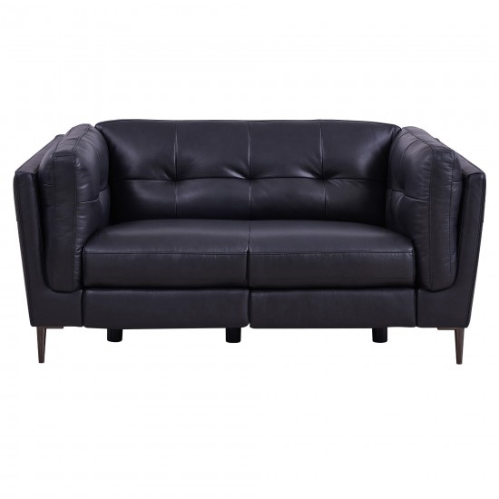 Primrose Contemporary Loveseat in Dark Metal Finish and Navy Genuine Leather