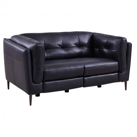 Primrose Contemporary Loveseat in Dark Metal Finish and Navy Genuine Leather