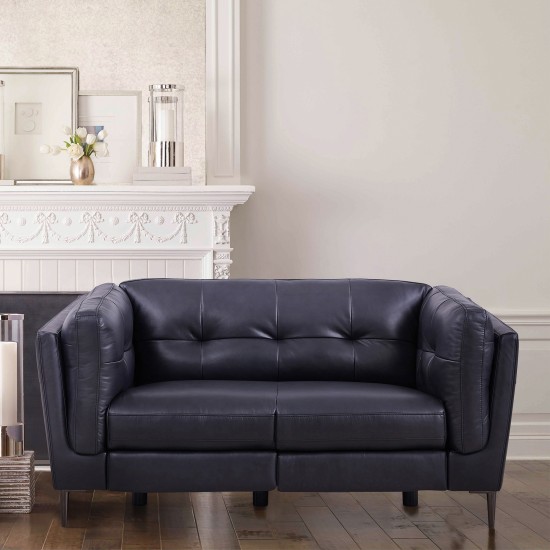 Primrose Contemporary Loveseat in Dark Metal Finish and Navy Genuine Leather