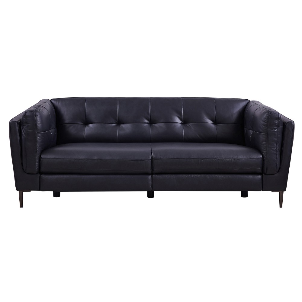 Primrose Contemporary Sofa in Dark Metal Finish and Navy Genuine Leather