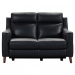 Wisteria Loveseat in Light Brown Wood Finish and Black Genuine Leather