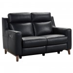 Wisteria Loveseat in Light Brown Wood Finish and Black Genuine Leather