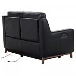 Wisteria Loveseat in Light Brown Wood Finish and Black Genuine Leather