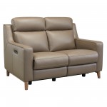 Wisteria Loveseat in Light Brown Wood Finish and Taupe Genuine Leather