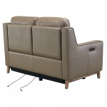 Wisteria Loveseat in Light Brown Wood Finish and Taupe Genuine Leather