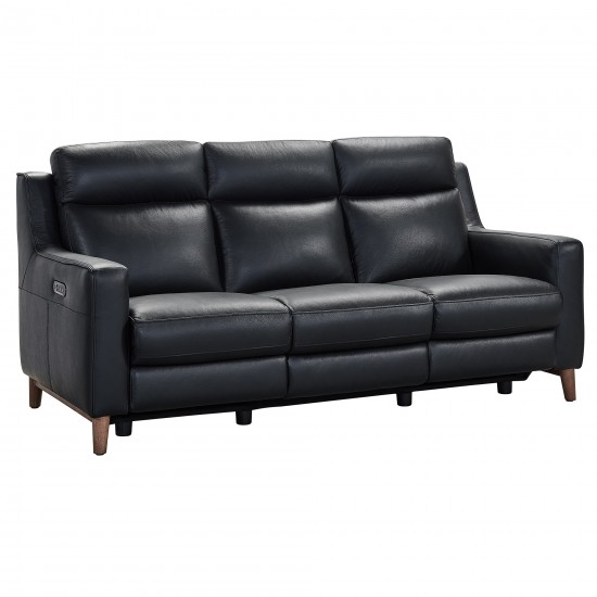 Wisteria Contemporary Sofa in Light Brown Wood Finish and Black Genuine Leather