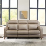 Wisteria Contemporary Sofa in Light Brown Wood Finish and Taupe Genuine Leather