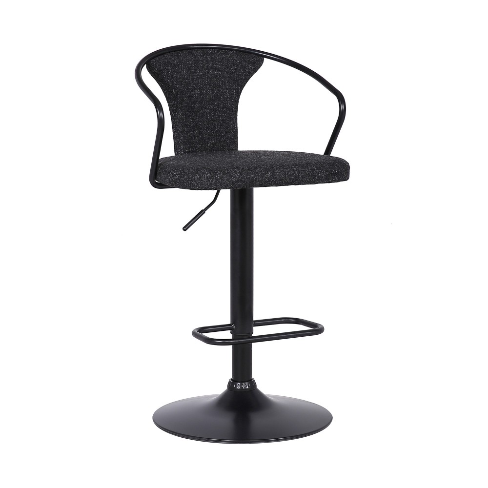 Ian Adjustable Barstool in Black Powder Coated Finish and Black Fabric