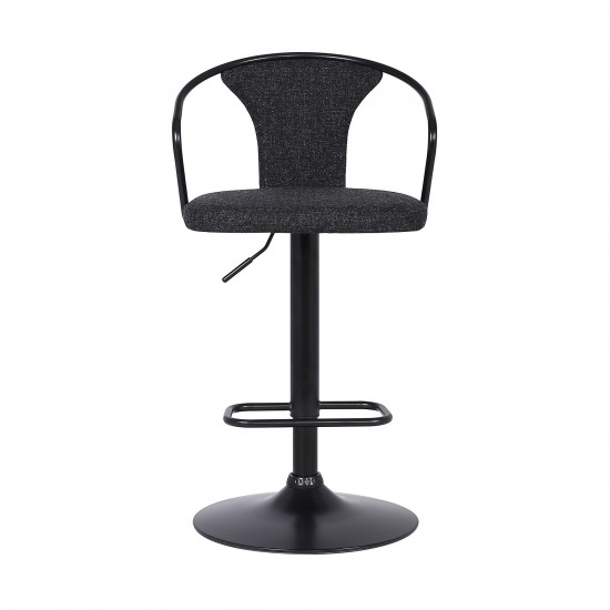 Ian Adjustable Barstool in Black Powder Coated Finish and Black Fabric