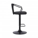 Ian Adjustable Barstool in Black Powder Coated Finish and Black Fabric