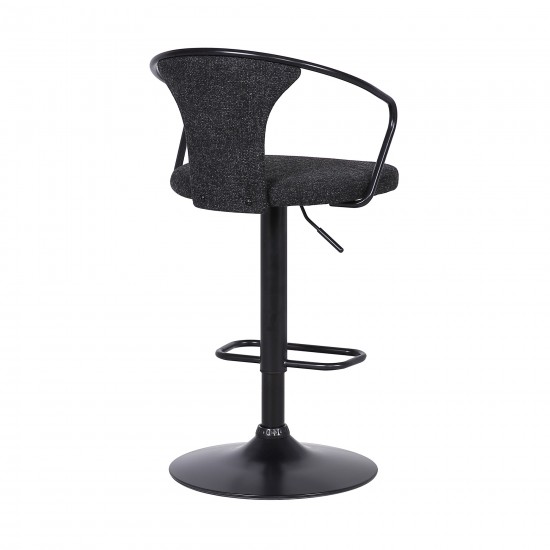 Ian Adjustable Barstool in Black Powder Coated Finish and Black Fabric