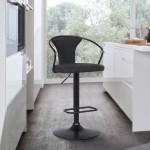 Ian Adjustable Barstool in Black Powder Coated Finish and Black Fabric