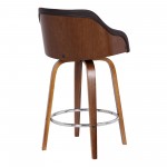 Alec 26" Counter Height Swivel Brown Faux Leather and Walnut Wood Bar Stool