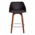 Alec 30" Bar Height Swivel Brown Faux Leather and Walnut Wood Bar Stool