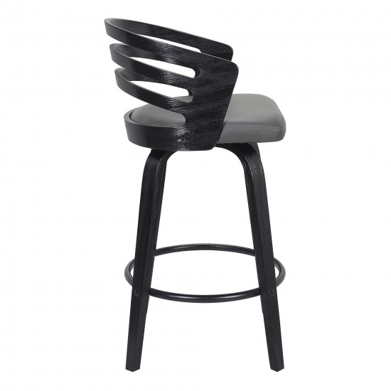 Jayden 26" Counter Height Swivel Grey Faux Leather and Black Wood Bar Stool