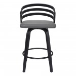 Jayden 26" Counter Height Swivel Grey Faux Leather and Black Wood Bar Stool