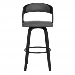 Shelly 26" Counter Height Swivel Grey Faux Leather and Black Wood Bar Stool