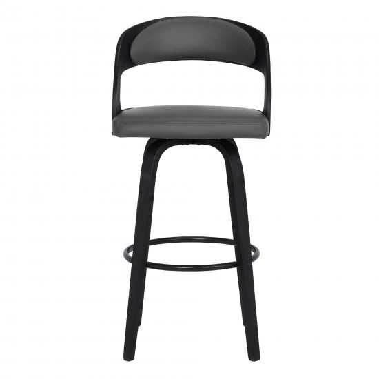 Shelly 26" Counter Height Swivel Grey Faux Leather and Black Wood Bar Stool