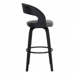 Shelly 26" Counter Height Swivel Grey Faux Leather and Black Wood Bar Stool