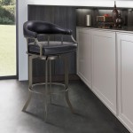 Shelly 26" Counter Height Swivel Grey Faux Leather and Black Wood Bar Stool