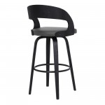 Shelly 30" Bar Height Swivel Grey Faux Leather and Black Wood Bar Stool