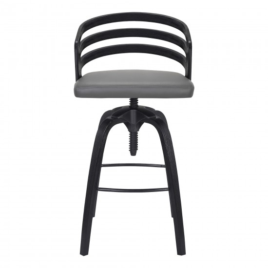 Kiara Adjustable Barstool in Black Brushed Wood Finish and Gray Faux Leather