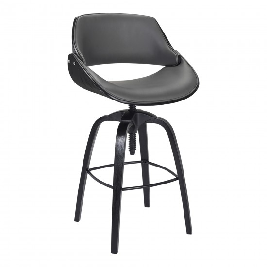 Vanessa Adjustable Barstool in Black Brushed Wood Finish and Gray Faux Leather